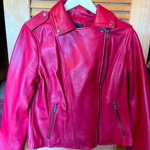 Genuine Red Leather Moto Jacket